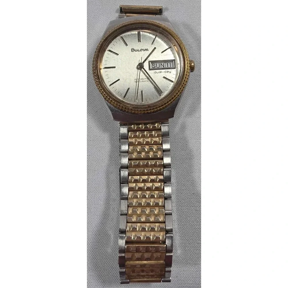 Bulova Set-O-Matic Watch Men 35mm Silver Dial Two Tone Daydate Automatic